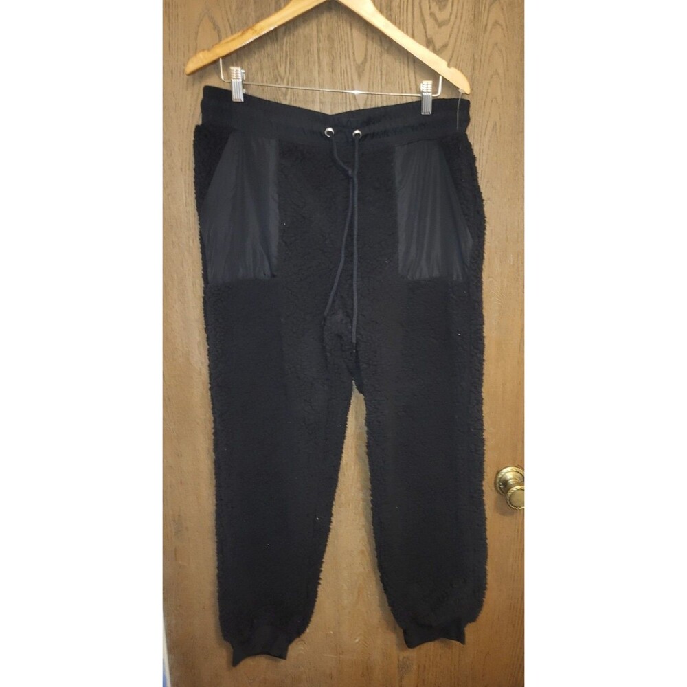 DEREK HEART High Rise Black Sherpa Juniors Jogger Pants Patch Pockets Size Large
